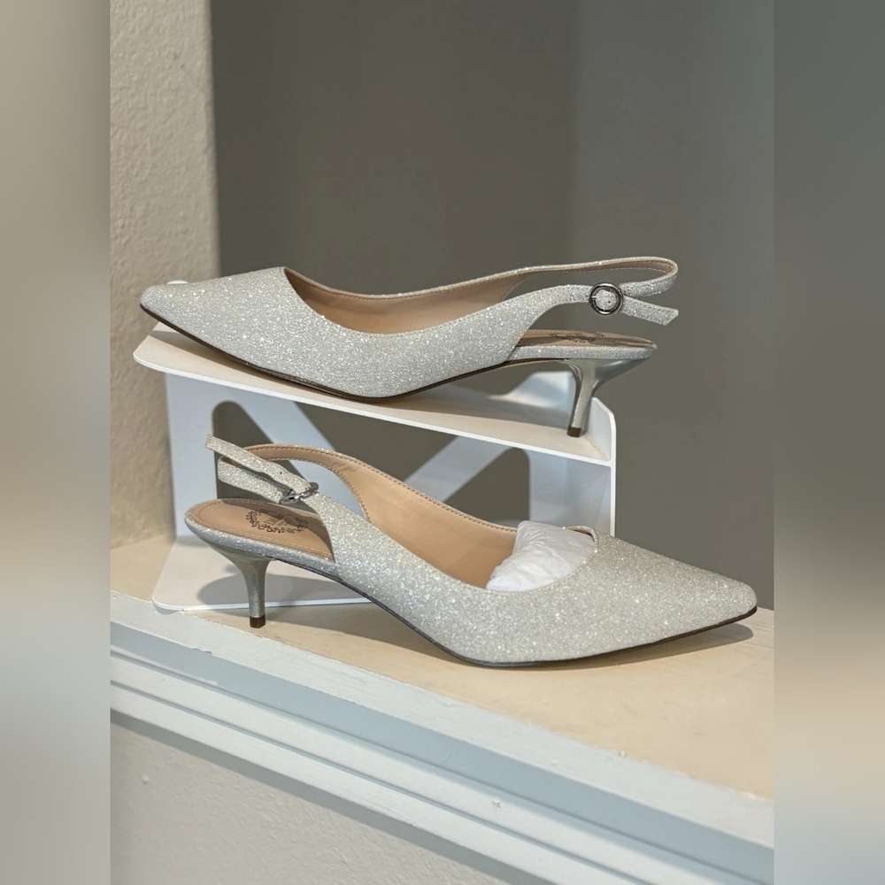 Elegant Silver Glitter Slingback Heels